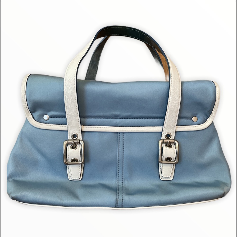 Blue COACH PURSE | Baby Blue and White | Med NWOT | Coach Hamptons Weekend Bag - Picture 2 of 9